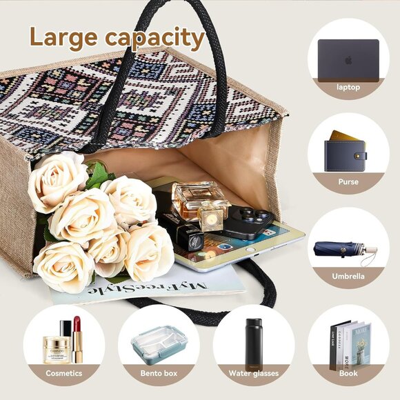 Women Yellow02 14''x12'' Large Tote Bag with Laminated Interior and Soft Handles - Picture 4 of 6